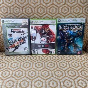 XBOX 360 Video Game Bundle : Bioshock, Paradise Burnout NHL 08